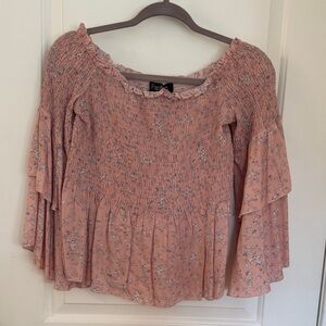 Papaya Peach Floral Smocked Blouse